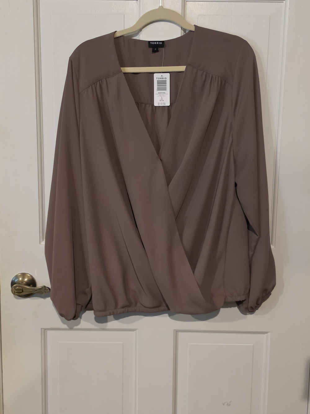 NWT Torrid Taupe Georgette Surplice Faux Wrap Blouse Long Sleeve Plus Size 2